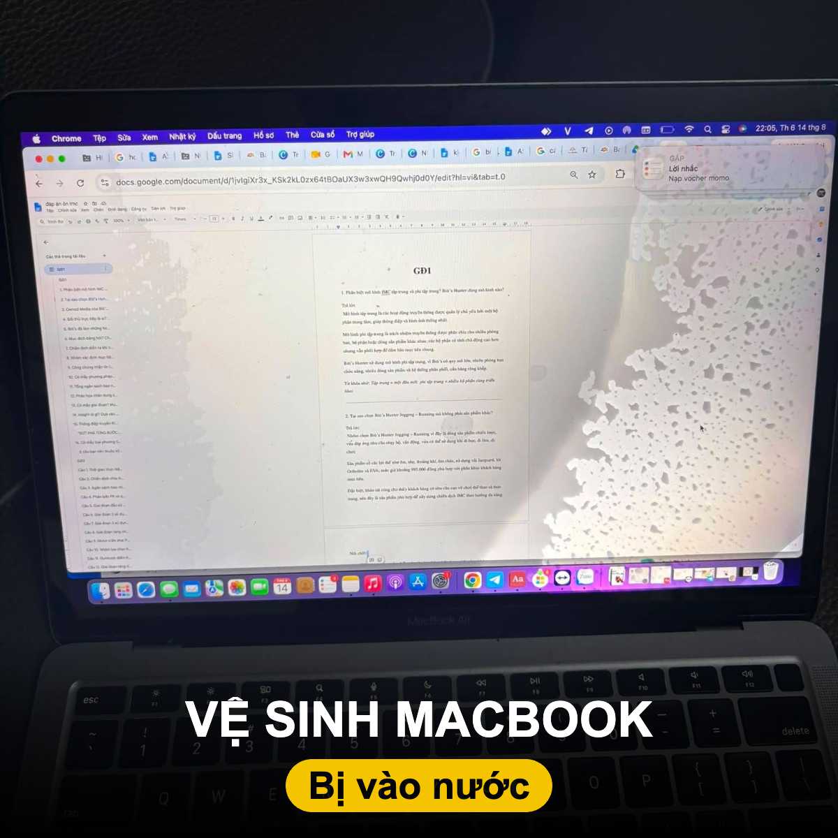 Vệ sinh MacBook bị vào nước, đổ nước tại Đà Nẵng - Shop Táo